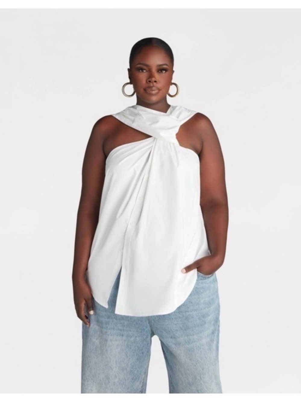 KBB Elevated Twist-Neck, Button Down Top 2X